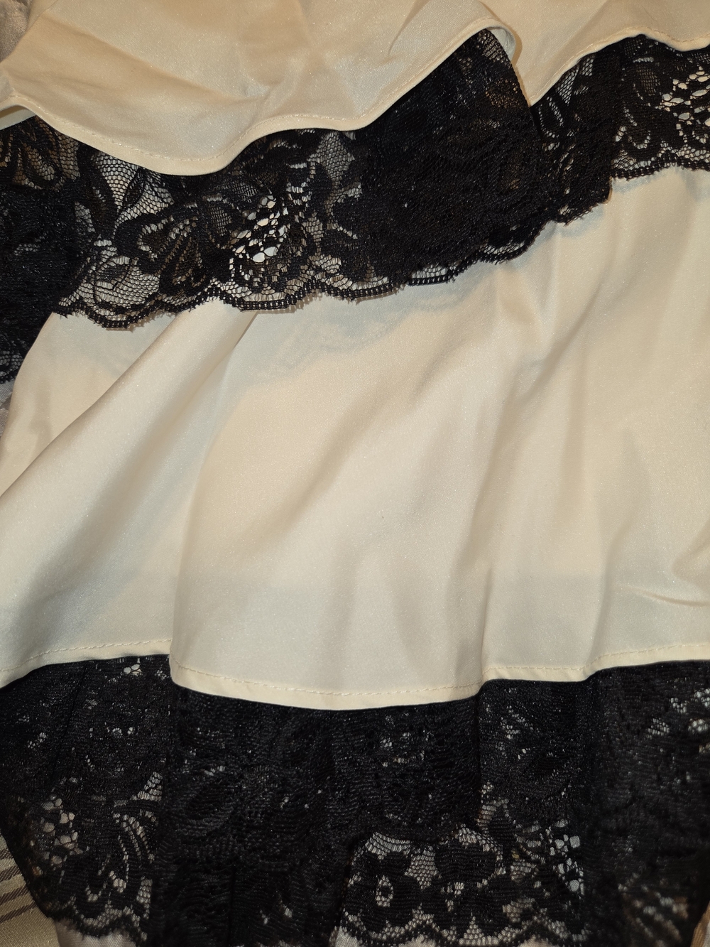 Bebe Black and Cream Tiered Lace Halter Dress - Picture 5 of 12